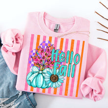 Load image into Gallery viewer, Hello Fall Maple Leaf Pumpkin Sunflower Pink/Orange Lines Color DROPDOWN TRANSFER IRENE JULY 26