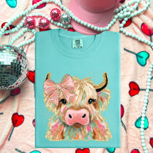 Load image into Gallery viewer, Highland Cow Brushstroke And Gold Glitter With Pink Bow TRANSFER SDD DEC 25