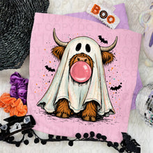 Load image into Gallery viewer, Bubblegum Ghost Highland Cow Paint Splatter TRANSFER UAC AUG 26