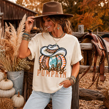 Load image into Gallery viewer, Howdy Pumpkin Leopard Cowboy Hat Turquoise & Orange Pumpkin TRANSFER SDD AUG 26