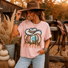 Load image into Gallery viewer, Howdy Pumpkin Leopard Cowboy Hat Turquoise & Orange Pumpkin TRANSFER SDD AUG 26