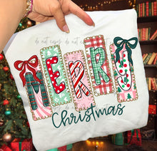 Load image into Gallery viewer, Merry Christmas Pink Stripe Plaid Blocks TRANSFER ET