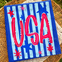 Load image into Gallery viewer, USA Script With Stripes Color Dropdown + Stars TRANSFER ET JUNE 26