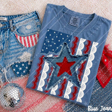 Load image into Gallery viewer, Faux Denim Star Lace Flag DTF TRANSFER TUESDAY CARTER JUNE 26