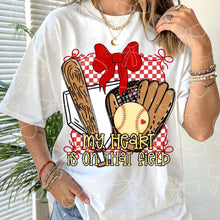 Load image into Gallery viewer, My Heart Is On That Field Checker Baseball + Softball DROPDOWN TRANSFER MZM FEB 26