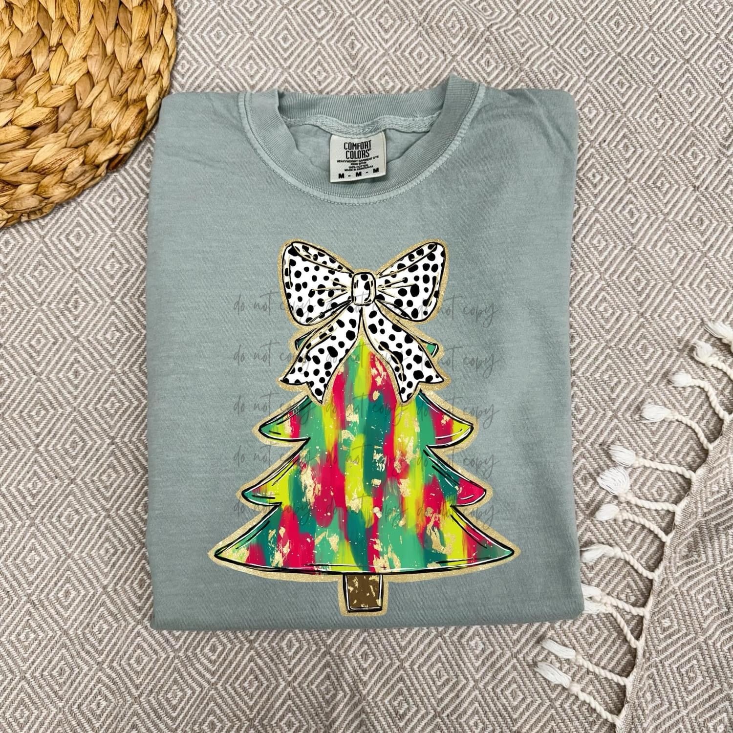 Red Green Yellow Brushstroke Tree Dalmatian Bow TRANSFER ARA Sassy