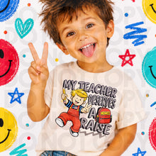 Load image into Gallery viewer, My Teacher Deserves A Raise BACKPACK SAYING DROPDOWN TRANSFER RHD JULY 26 | CUTIE PATOOTIE BACK TO SCHOOLIE COLLAB
