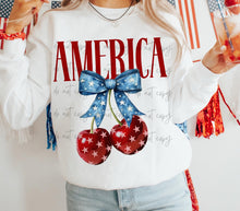Load image into Gallery viewer, America Cherries Stars Bow TRANSFER