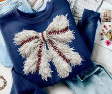 Load image into Gallery viewer, Faux Yarn Baseball or Softball Bow DROPDOWN TRANSFER ET FEB 26