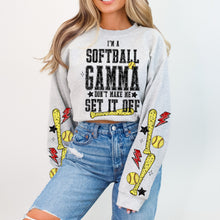 Load image into Gallery viewer, I'm A Softball TITLE DROPDOWN Don't Make Me Set It Off With SLEEVE OPTION DROPDOWN TRANSFER VIRGO JAN 26