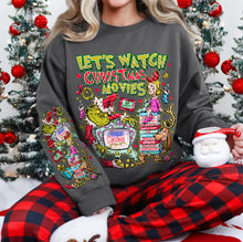 Load image into Gallery viewer, Green Guy & Cindy Lou Let's Watch Christmas Movies With SLEEVE OPTION DROPDOWN TRANSFER GRAV OCT 25