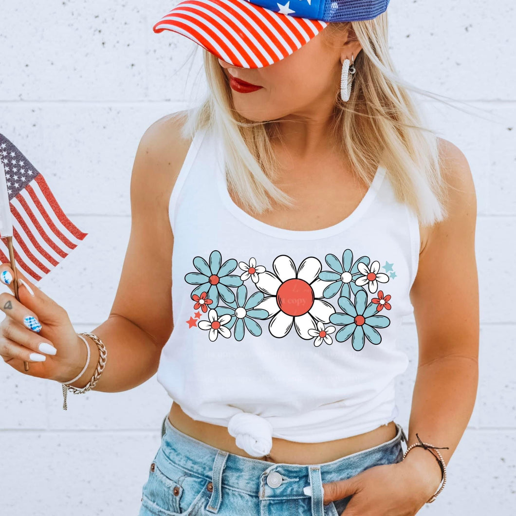 4th Of July Floral Collage Half TRANSFER CSC