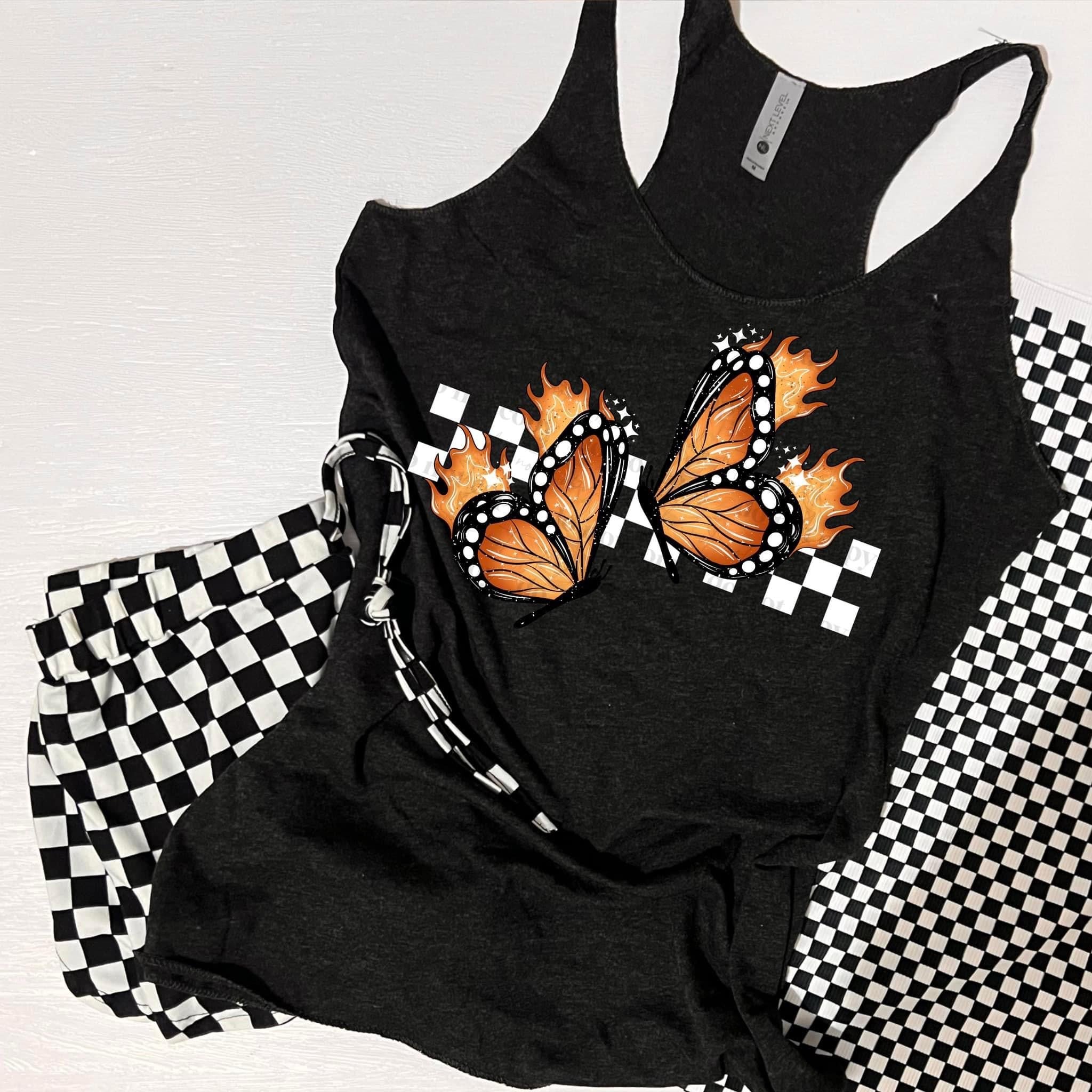 Butterfly Fire Checkered Wht Transfer Csc Sassy Sublimation And Screen Prints 2822