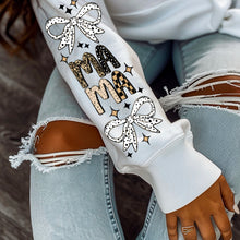 Load image into Gallery viewer, Mama/Mini Black Spotted Bows Leopard Stars And Checkered Letters Name Option SLEEVE DROPDOWN TRANSFER CSC SEPT 25