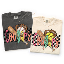 Load image into Gallery viewer, Bright Checker Baseball + Softball Mascot Bat Glove Ball DROPDOWN TRANSFER VIRGO FEB 26