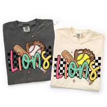 Load image into Gallery viewer, Bright Checker Baseball + Softball Mascot Bat Glove Ball DROPDOWN TRANSFER VIRGO FEB 26