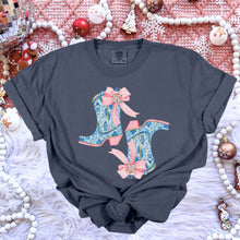 Load image into Gallery viewer, Blue Pink Boot Gingerbread Bow TRANSFER HMWK