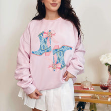 Load image into Gallery viewer, Blue Pink Boot Gingerbread Bow TRANSFER HMWK