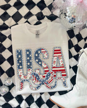 Load image into Gallery viewer, USA Bow Faux Embroidery Print DROPDOWN TRANSFER SCG APR 26