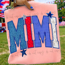 Load image into Gallery viewer, Faux Denim Stars Stripe Lace Stitch Patriotic TITLE DROPDOWN TRANSFER ET MAY 26