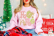 Load image into Gallery viewer, Pink Green & Gold Glitter Ho Ho Ho Snowflakes TRANSFER SCG NOV 25