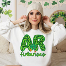 Load image into Gallery viewer, Shamrock Leopard Faux Embroidery States (All 50 states available) DTF TRANSFER