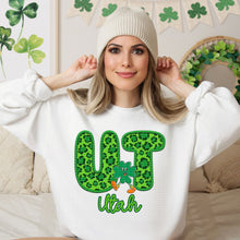 Load image into Gallery viewer, Shamrock Leopard Faux Embroidery States (All 50 states available) DTF TRANSFER