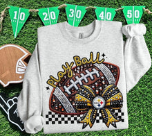 Load image into Gallery viewer, Play Ball Football Faux Embroidery Rhinestone Sequin DROPDOWN TRANSFER HMWK