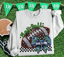 Load image into Gallery viewer, Play Ball Football Faux Embroidery Rhinestone Sequin DROPDOWN TRANSFER HMWK