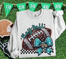 Load image into Gallery viewer, Play Ball Football Faux Embroidery Rhinestone Sequin DROPDOWN TRANSFER HMWK
