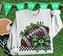 Load image into Gallery viewer, Play Ball Football Faux Embroidery Rhinestone Sequin DROPDOWN TRANSFER HMWK