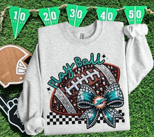 Load image into Gallery viewer, Play Ball Football Faux Embroidery Rhinestone Sequin DROPDOWN TRANSFER HMWK