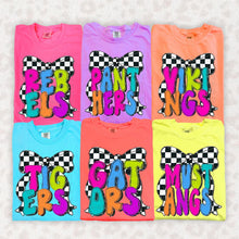Load image into Gallery viewer, Bright Checker Bow Mascots DROPDOWN TRANSFER ARA JUNE 25