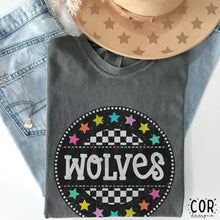 Load image into Gallery viewer, Colorful Checkered Stars Mascot DROPDOWN TRANSFER COR
