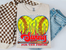 Load image into Gallery viewer, Swing For The Fences Flaming Checker Baseball Softball Heart Color Option DROPDOWN TRANSFER SCG FEB 26