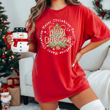 Load image into Gallery viewer, Merry Christmas Repeating Green Checker Tree Red Letters And Bow Gold Glitter Sparkles With Color Option DROPDOWN TRANSFER CSC NOV 25