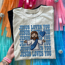 Load image into Gallery viewer, Jesus Loves You Faux Embroidery And Sequin Color DROPDOWN TRANSFER HMWK JAN 26