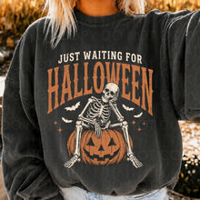 Load image into Gallery viewer, Just Waiting On Halloween Skeleton On Pumpkin DROPDOWN TRANSFER UAC AUG 26