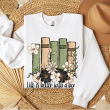 Load image into Gallery viewer, Life Is Better With A Book Black White Beige Flowers TRANSFER SDD DEC 25