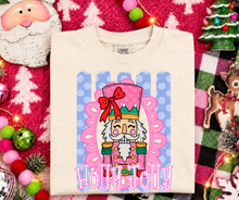 Load image into Gallery viewer, Pink Outline Holly Jolly Nutcracker Green/Blue Distressed Lines DROPDOWN TRANSFER CARTER OCT 26