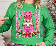 Load image into Gallery viewer, Nutcracker Red Bow Frame Jolly Holly Garland Pink Candy Cane Lines DROPDOWN TRANSFER CARTER OCT 26