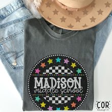 Load image into Gallery viewer, Schools Colorful Star Checkered Circle DROPDOWN TRANSFER COR