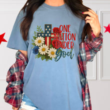 Load image into Gallery viewer, One Nation Under God Flag Cross And Flowers DROPDOWN TRANSFER SDD MAY