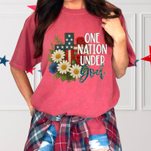 Load image into Gallery viewer, One Nation Under God Flag Cross And Flowers DROPDOWN TRANSFER SDD MAY