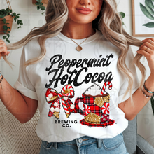 Load image into Gallery viewer, Peppermint Hot Cocoa Brewing Co Faux Patchwork & Glitter Mug And Bow With Pocket/Sleeve TRANSFER HMWK NOV 25