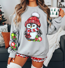 Load image into Gallery viewer, Penguin With Red Pom Hat Holly And Red/Green Ornaments With SLEEVE OPTION DROPDOWN TRANSFER AGCM NOV 25