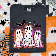 Load image into Gallery viewer, Polka Dotted Ghost Trio With Bats Purple & Orange TRANSFER UAC JULY 26