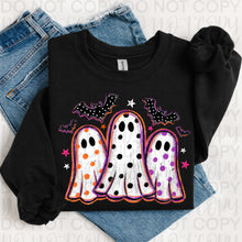 Load image into Gallery viewer, Polka Dotted Ghost Trio With Bats Purple & Orange TRANSFER UAC JULY 26