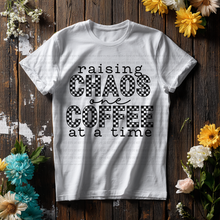 Load image into Gallery viewer, Raising Chaos One Coffee At A Time Checkered Color DROPDOWN TRANSFER REV MAY 26