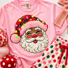 Load image into Gallery viewer, Red/Pink Santa With Christmas Lights Faux Yarn & Rhinestones Skin Tone DROPDOWN TRANSFER SBB 26